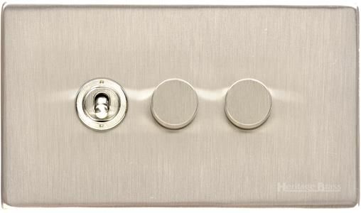 Heritage Brass Vintage Range Satin Nickel, X05 - 3G Mixed Toggle Dimmer Switch 1xToggle 2xTED