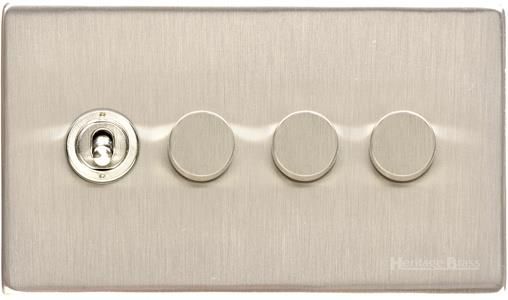 Heritage Brass Vintage Range Satin Nickel, X05 - 4G Mixed Toggle Dimmer Switch 1xToggle 3xTED