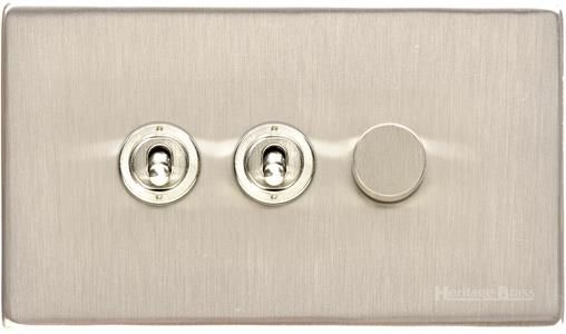 Heritage Brass Vintage Range Satin Nickel, X05 - 3G Mixed Toggle Dimmer Switch 2xToggle 1xTED
