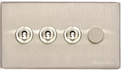 Heritage Brass Vintage Range Satin Nickel, X05 - 4G Mixed Toggle Dimmer Switch 3xToggle 1xTED