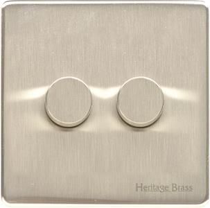 Heritage Brass Vintage Range Satin Nickel, X05 - 2 Gang TED Dimmer (Compatible with LED Lamps)