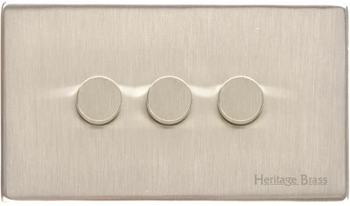 Heritage Brass Vintage Range Satin Nickel, X05 - 3 Gang TED Dimmer (Compatible with LED Lamps)