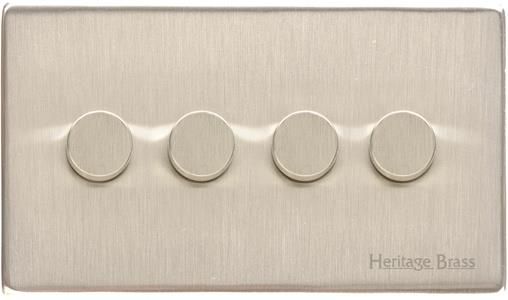 Heritage Brass Vintage Range Satin Nickel, X05 - 4 Gang TED Dimmer (Compatible with LED Lamps)