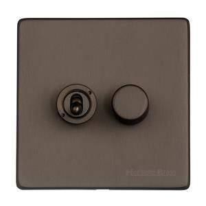 Heritage Brass Vintage Range Matt Bronze, X09 - 2G Mixed Toggle Dimmer Switch 1xToggle 1xTED