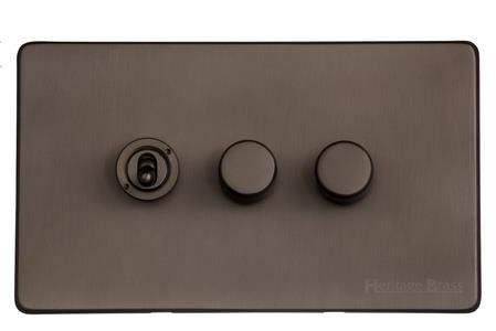 Heritage Brass Vintage Range Matt Bronze, X09 - 3G Mixed Toggle Dimmer Switch 1xToggle 2xTED