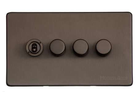 Heritage Brass Vintage Range Matt Bronze, X09 - 4G Mixed Toggle Dimmer Switch 1xToggle 3xTED