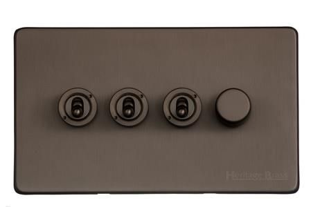 Heritage Brass Vintage Range Matt Bronze, X09 - 4G Mixed Toggle Dimmer Switch 3xToggle 1xTED