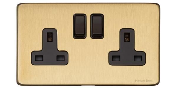 Heritage Brass Vintage Range Satin Brass, X44 - Double Socket (13 Amp)