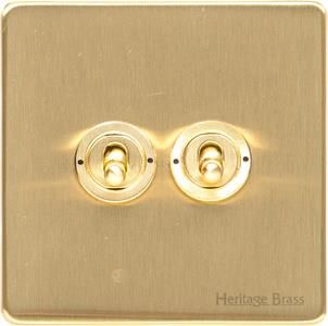 Heritage Brass Vintage Range Satin Brass, X44 - 2 Gang Toggle Switch