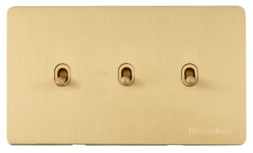 Heritage Brass Vintage Range Satin Brass, X44 - 3 Gang Stockholm Toggle