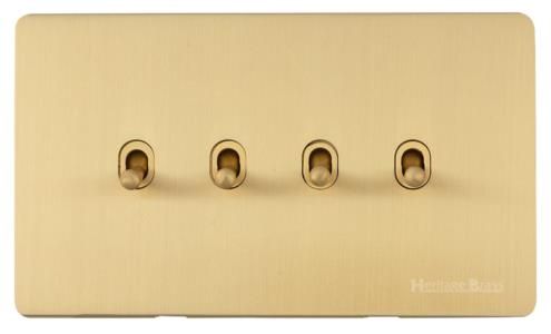 Heritage Brass Vintage Range Satin Brass, X44 - 4 Gang Stockholm Toggle