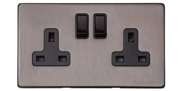 Heritage Brass Vintage Range Satin Black Nickel, X66 - Double Socket (13 Amp)