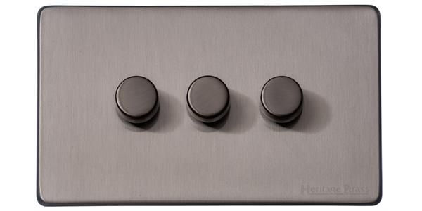 Heritage Brass Vintage Range Satin Black Nickel, X66 - 3 Gang Dimmer 400 watts (Compatible with halogen/ incandescent bulbs)
