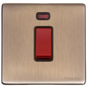 Heritage Brass Vintage Range Antique Brass, X91 - 45A DP Cooker Switch with Neon (single plate)
