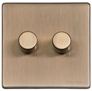 Heritage Brass Vintage Range Antique Brass, X91 - 2 Gang TED Dimmer (Compatible with LED Lamps)