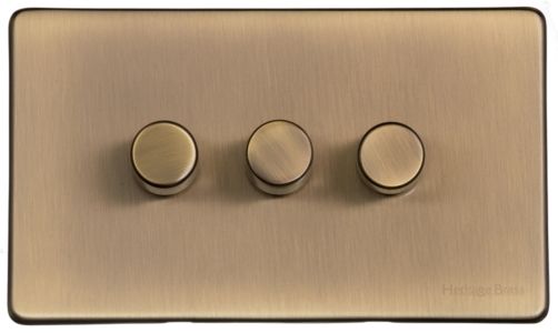 Heritage Brass Vintage Range Antique Brass, X91 - 3 Gang TED Dimmer (Compatible with LED Lamps)