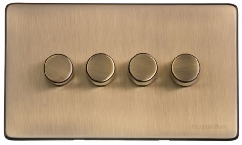 Heritage Brass Vintage Range Antique Brass, X91 - 4 Gang Dimmer 400 watts(Compatible with halogen/ incandescent bulbs)
