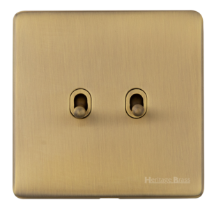 Heritage Brass Vintage Range Antique Brass, X91 - 2 Gang Stockholm Toggle