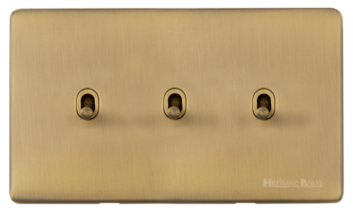 Heritage Brass Vintage Range Antique Brass, X91 - 3 Gang Stockholm Toggle