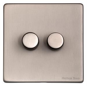 Heritage Brass Vintage Range Aged Pewter, XAP - 2 Gang Dimmer 400 watts (Compatible with halogen/ incandescent bulbs)
