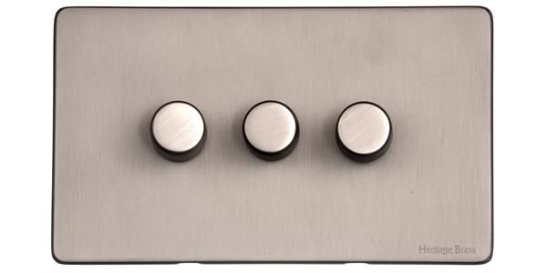 Heritage Brass Vintage Range Aged Pewter, XAP - 3 Gang Dimmer 250 watts (Compatible with halogen/ incandescent bulbs)