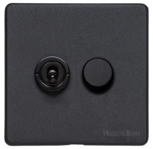 Heritage Brass Vintage Range Matt Black, XBK - 2G Mixed Toggle Dimmer Switch 1xToggle 1xTED