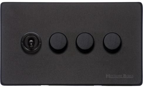 Heritage Brass Vintage Range Matt Black, XBK - 4G Mixed Toggle Dimmer Switch 1xToggle 3xTED