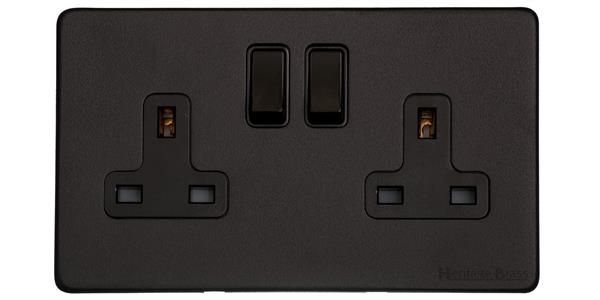 Heritage Brass Vintage Range Matt Black, XBK - Double Socket (13 Amp)