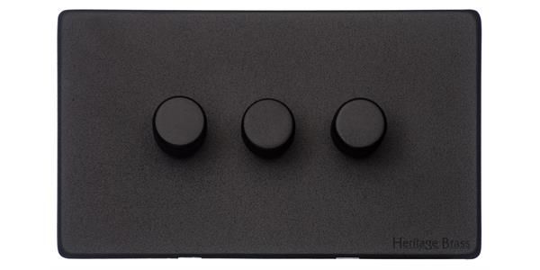 Heritage Brass Vintage Range Matt Black, XBK - 3 Gang Dimmer 400 watts (Compatible with halogen/ incandescent bulbs)