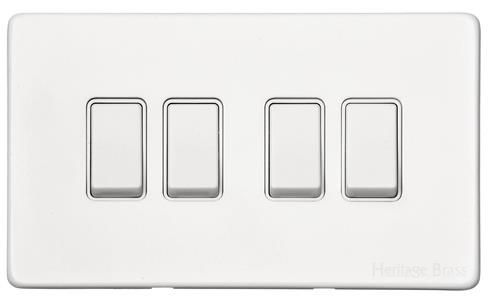Heritage Brass Vintage Range Gloss White, XGL - 4 Gang Rocker Switch