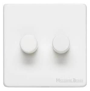 Heritage Brass Vintage Range Gloss White, XGL - 2 Gang Dimmer 250 watts (Compatible with halogen/ incandescent bulbs)
