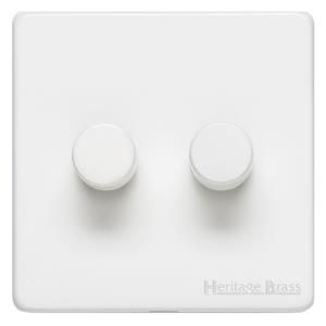 Heritage Brass Vintage Range Gloss White, XGL - 2 Gang TED Dimmer (Compatible with LED Lamps)