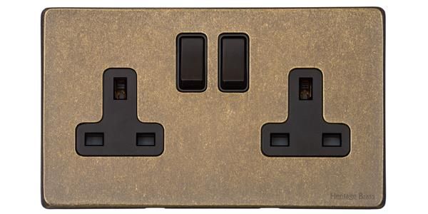 Heritage Brass Vintage Range Rustic Brass, XRB - Double Socket (13 Amp)