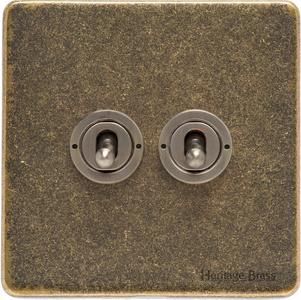 Heritage Brass Vintage Range Rustic Brass, XRB - 2 Gang Toggle Switch