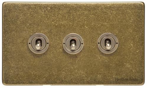 Heritage Brass Vintage Range Rustic Brass, XRB - 3 Gang Toggle Switch