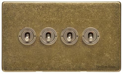 Heritage Brass Vintage Range Rustic Brass, XRB - 4 Gang Toggle Switch