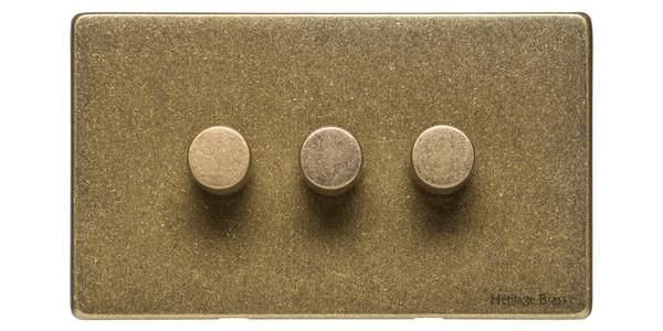 Heritage Brass Vintage Range Rustic Brass, XRB - 3 Gang Dimmer 250 watts (Compatible with halogen/ incandescent bulbs)