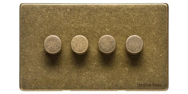Heritage Brass Vintage Range Rustic Brass, XRB - 4 Gang Dimmer 400 watts(Compatible with halogen/ incandescent bulbs)