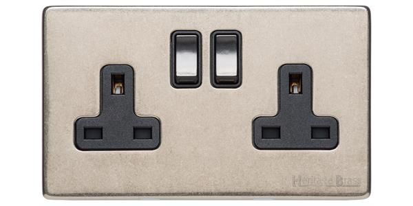 Heritage Brass Vintage Range Rustic Nickel, XRN - Double Socket (13 Amp)