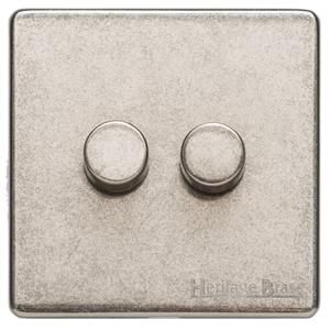 Heritage Brass Vintage Range Rustic Nickel, XRN - 2 Gang TED Dimmer (Compatible with LED Lamps)