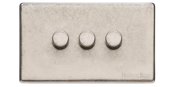 Heritage Brass Vintage Range Rustic Nickel, XRN - 3 Gang Dimmer 400 watts (Compatible with halogen/ incandescent bulbs)