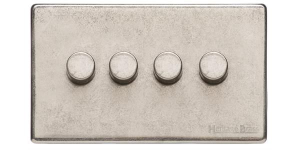 Heritage Brass Vintage Range Rustic Nickel, XRN - 4 Gang Dimmer 250 watts (Compatible with halogen/ incandescent bulbs)