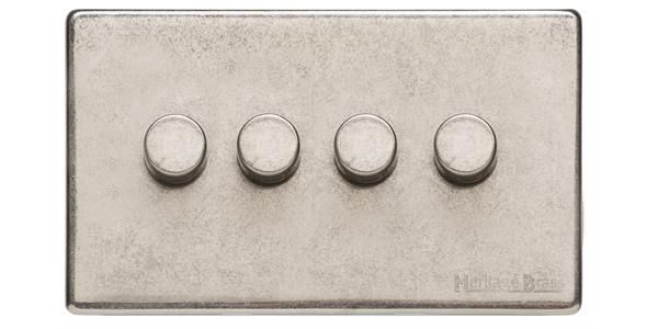 Heritage Brass Vintage Range Rustic Nickel, XRN - 4 Gang Dimmer 400 watts(Compatible with halogen/ incandescent bulbs)