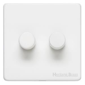 Heritage Brass Vintage Range Matt White, XWH - 2 Gang Dimmer 400 watts (Compatible with halogen/ incandescent bulbs)