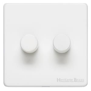 Heritage Brass Vintage Range Matt White, XWH - 2 Gang TED Dimmer (Compatible with LED Lamps)
