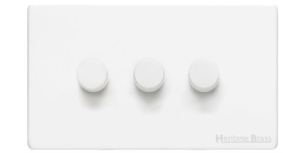 Heritage Brass Vintage Range Matt White, XWH - 3 Gang Dimmer 400 watts (Compatible with halogen/ incandescent bulbs)