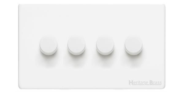Heritage Brass Vintage Range Matt White, XWH - 4 Gang TED Dimmer (Compatible with LED Lamps)